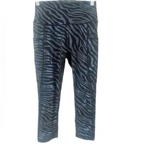 CVG Iridescent Zebra Print Black Leggings With Side Pockets Size Small